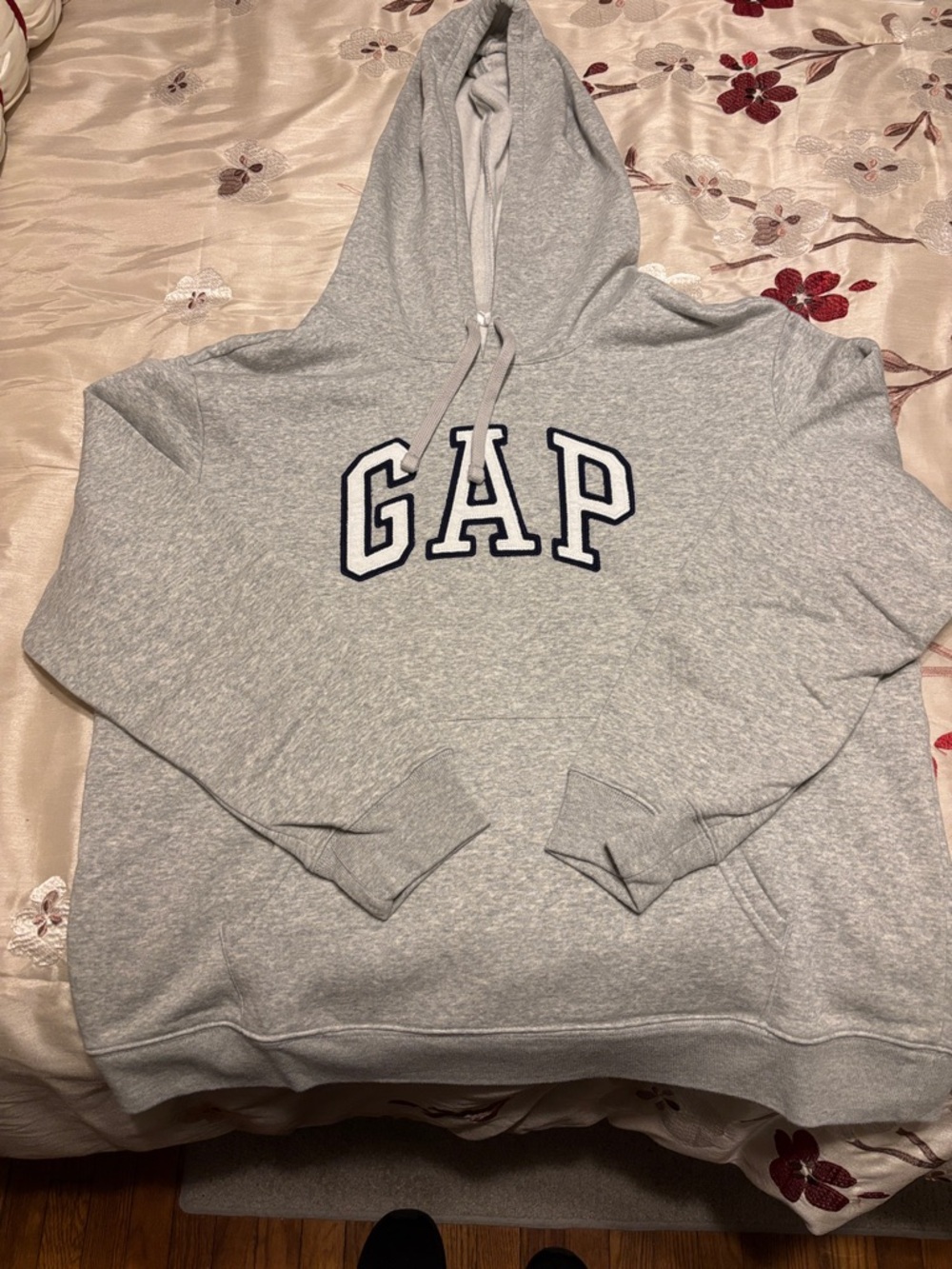 GAP Factory Light Heather Gray Hoodie with Navy Logo